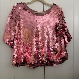 Pink Sequin Cropped Top